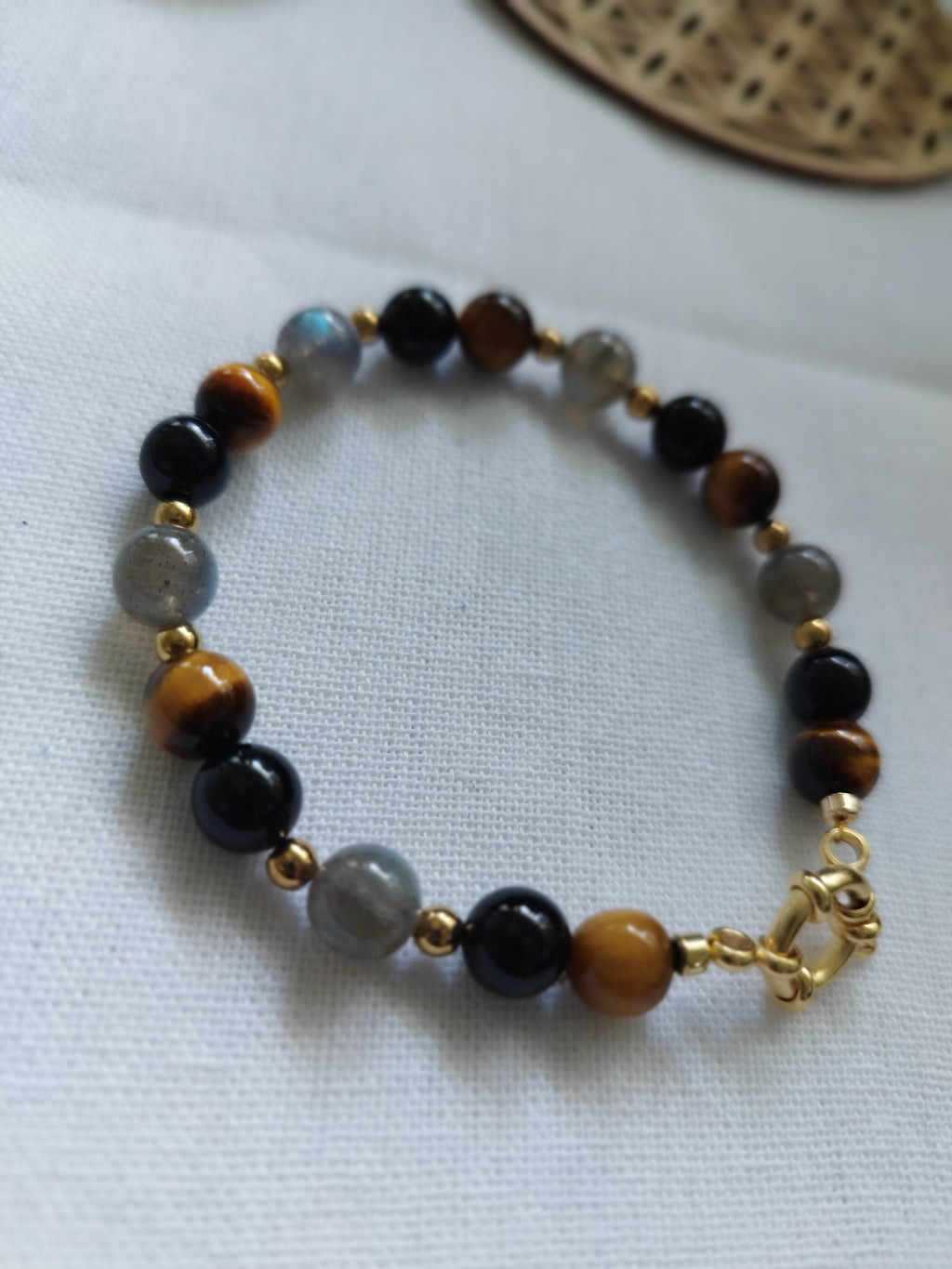 Bracelet Sentinelle - Tourmaline noire, Labradorite, Oeil de tigre