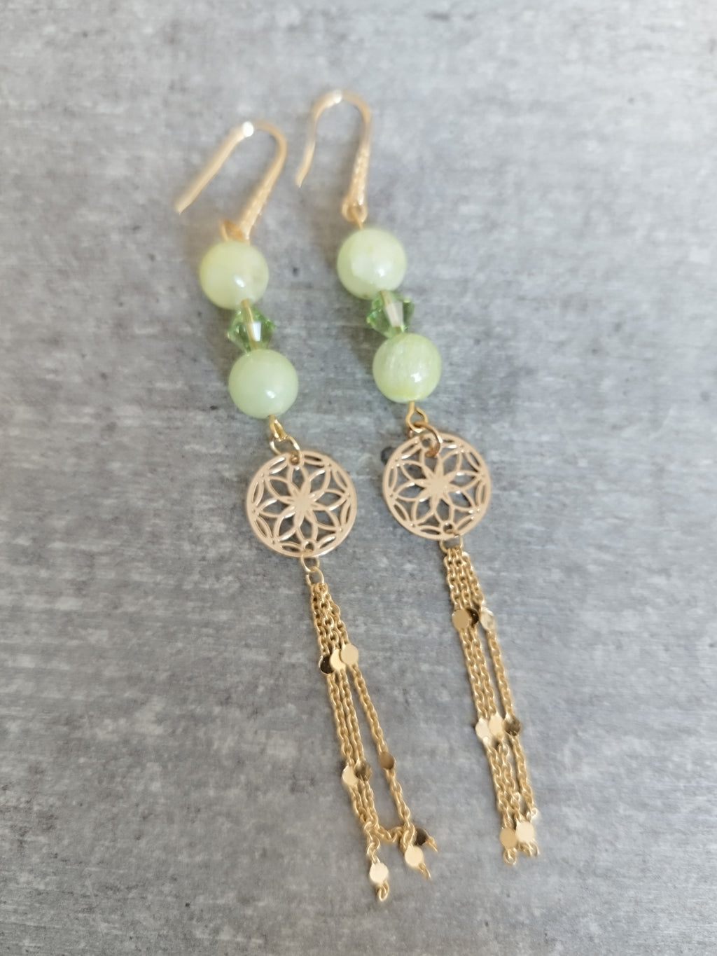 Boucles Calcite Verte et Swarovski