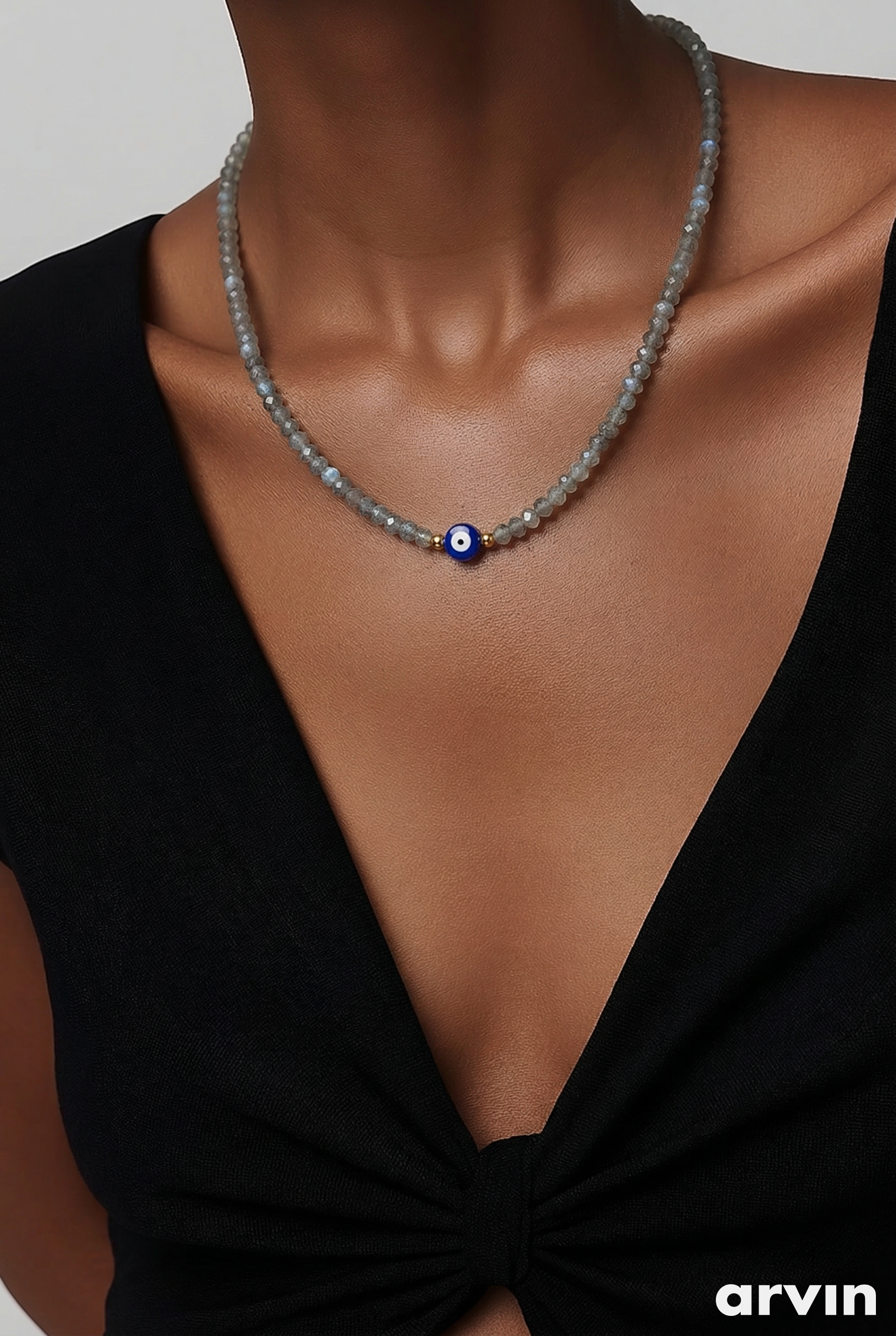 Collier Labradorite Facettée et Œil Turc - Protection Lumineuse