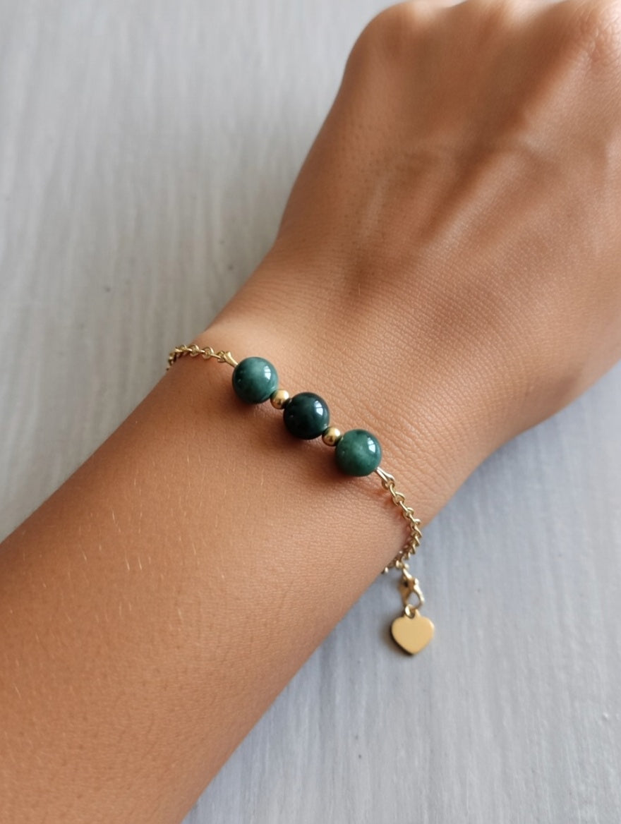 Bracelet en Agate Mousse avec Chaîne Dorée