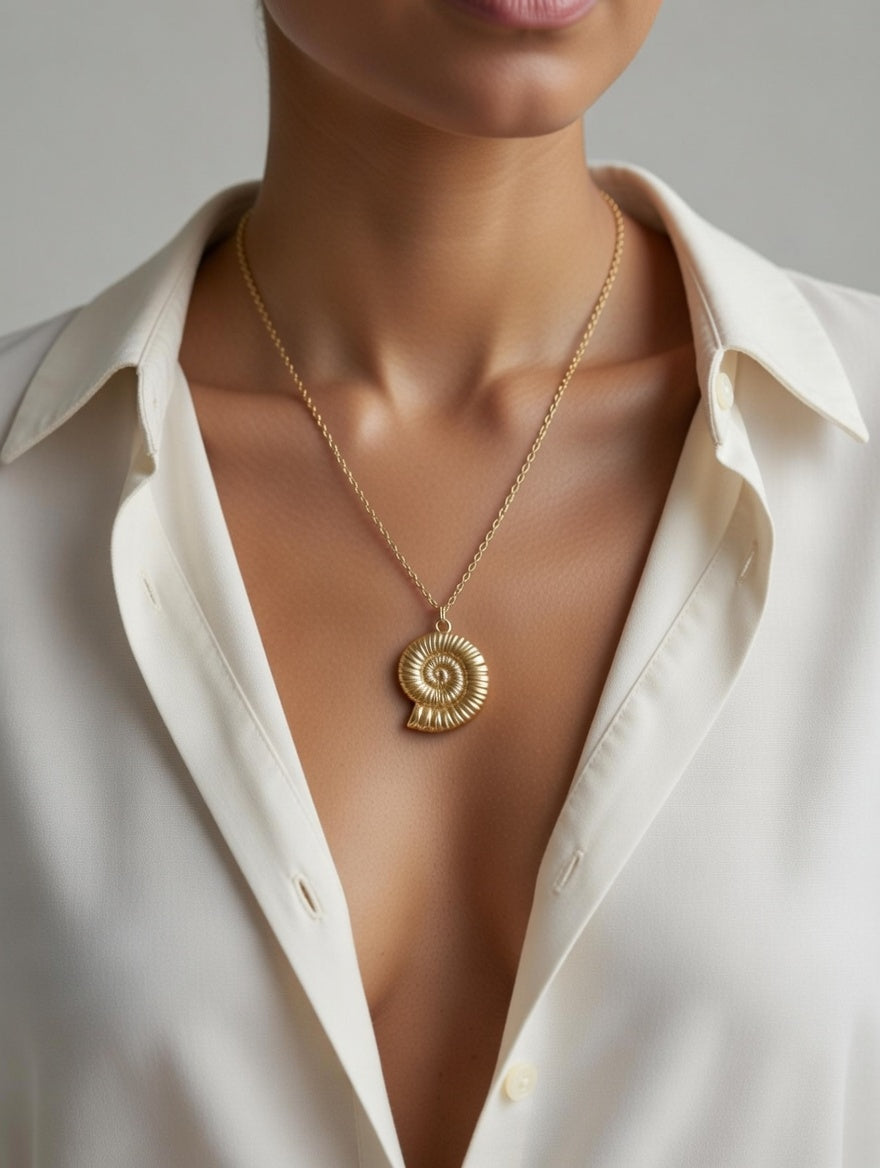 Collier Spirale Ammonite - Évolution et Sagesse Ancestrale